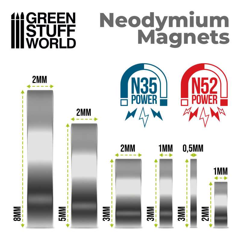 Load image into Gallery viewer, Green Stuff World Neodymium Magnets 8x2mm - 50 Units (N52) 11519
