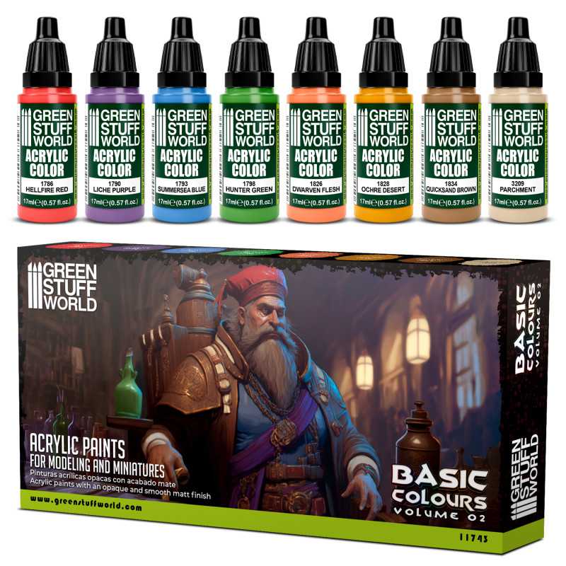 Green Stuff World for Models and Miniatures Paint Set Basic Colors Vol. 02  - 11743