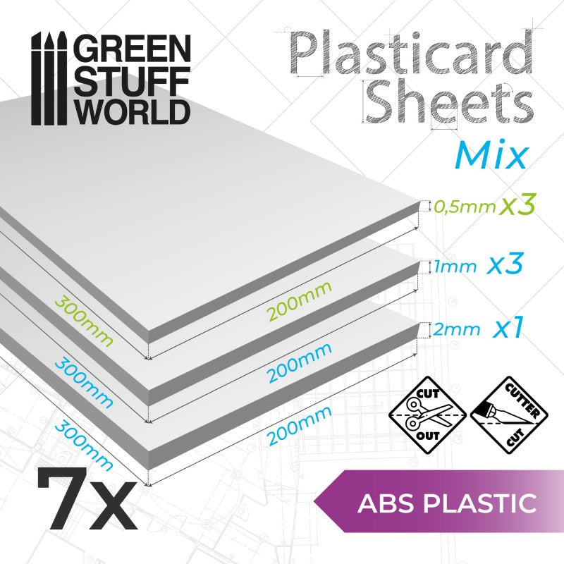 9110 - ABS Plasticard Plain Sheet Mix (Pack 7)