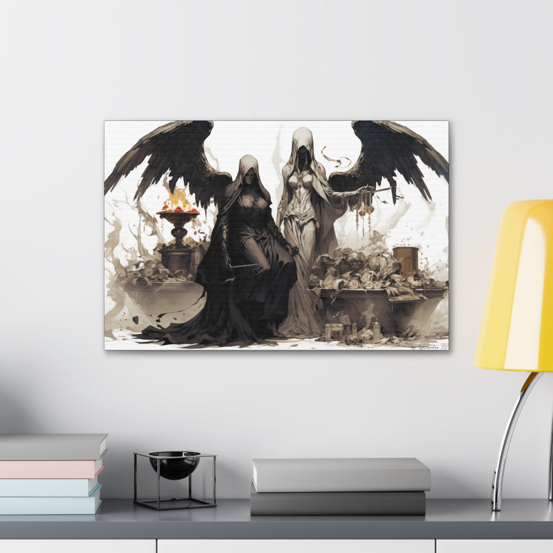 Load image into Gallery viewer, Canvas Gallery Wraps - Female Angel and Reaper, Life Death and Taxes,  Nerdy Gift Idea
