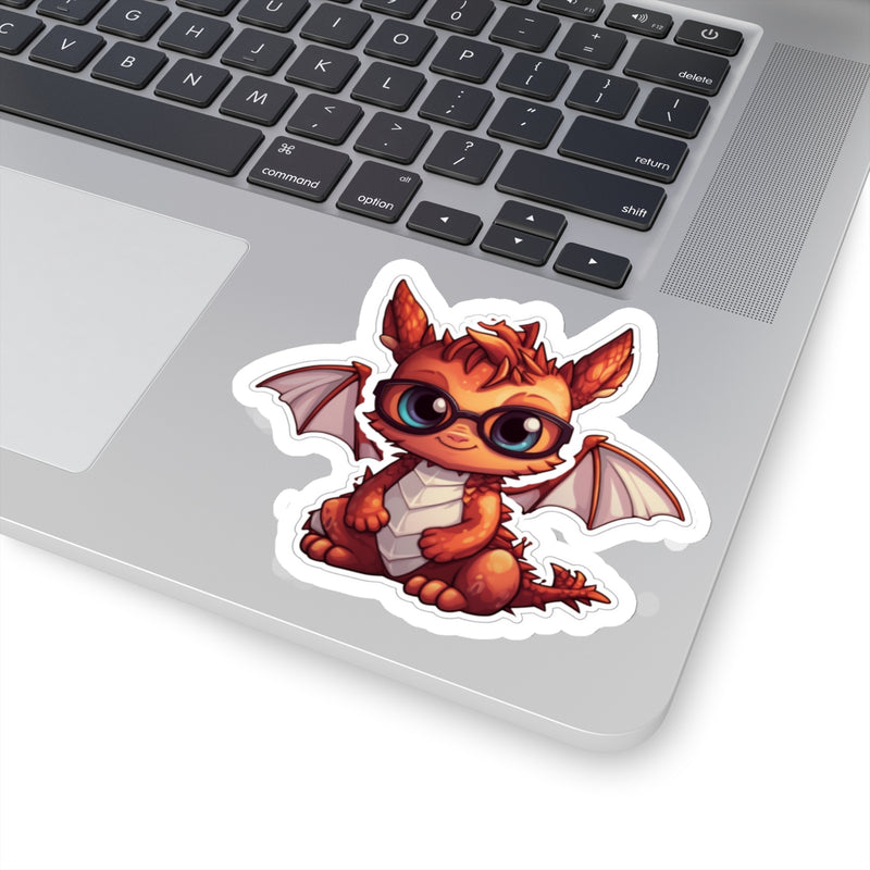 Load image into Gallery viewer, Nerdy Sticker Cute Chibi Red Dragon with Glasses,
