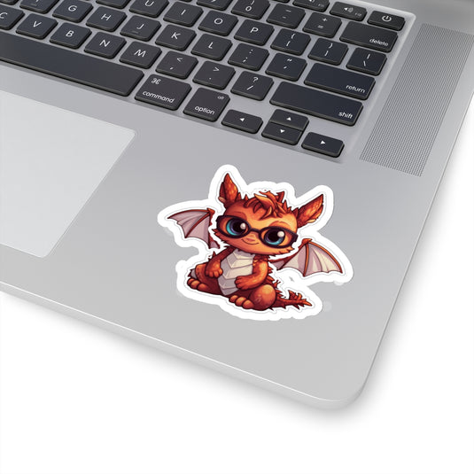 Nerdy Sticker Cute Chibi Red Dragon with Glasses,