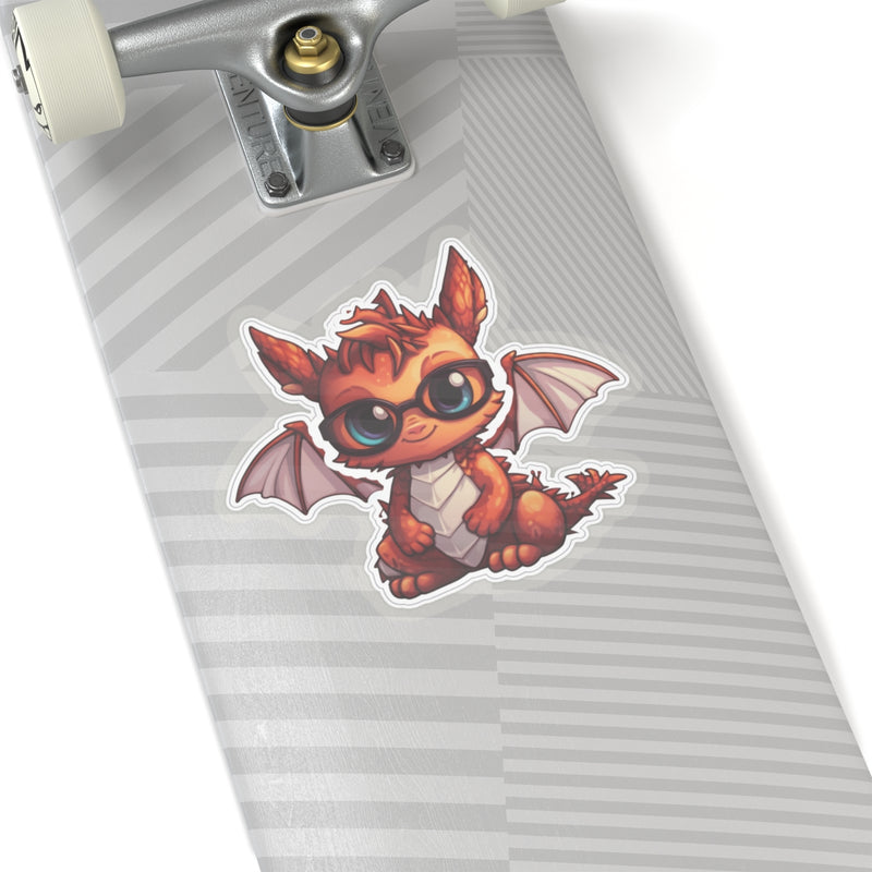 Load image into Gallery viewer, Nerdy Sticker Cute Chibi Red Dragon with Glasses,
