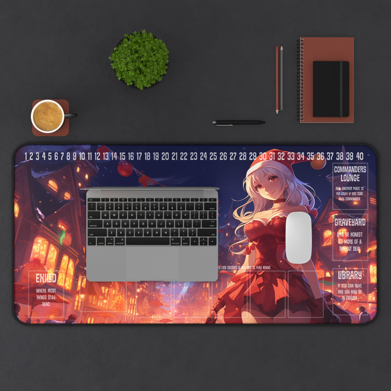 Load image into Gallery viewer, Ultra Edition MTG Playmat 31" x 15.5" Anime Female Santa - Weeb Holiday - Fantasy RPG
