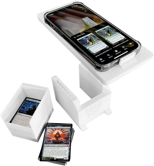 Scan Box V2 – Universal Stand for Trading Card Scan Apps with Phone Mount & Slide-Out Card Bin | Compatible with TCGplayer, Manabox & More | Made in USA | Holds 170+ Cards | Rugged & Easy to Use