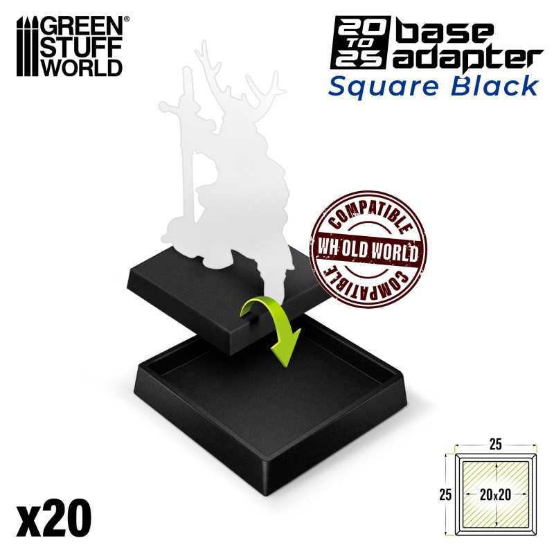 Load image into Gallery viewer, Green Stuff World 20mm to 25mm Adapter Plastic Square Bases - Black 11436
