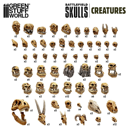 Green Stuff World 300x Battlefield Creature Skulls 1:48 - 1:35 - Wargaming and Basing - Cobbco