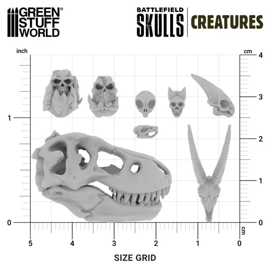 Green Stuff World 300x Battlefield Creature Skulls 1:48 - 1:35 - Wargaming and Basing - Cobbco