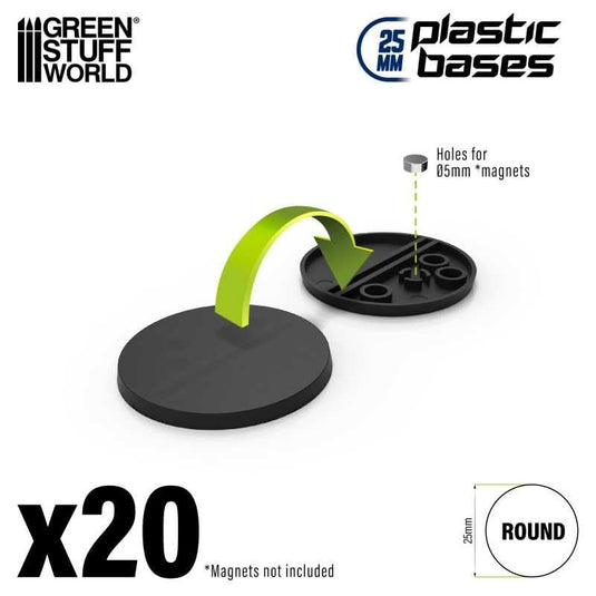 Green Stuff World 25mm Round Plastic Bases - Black 9821