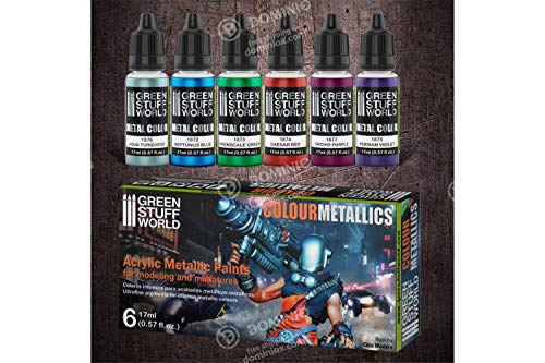 Green Stuff World Colour Metallics Paint Set 6 x 17ml - 9912 - Cobbco