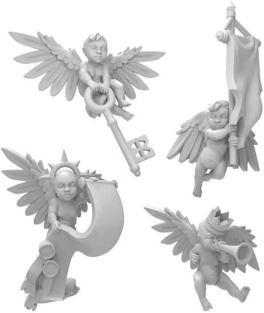 Green Stuff World Angel Cherubs with Keys, Scrolls, Banners in 40k Style 12346 - Cobbco