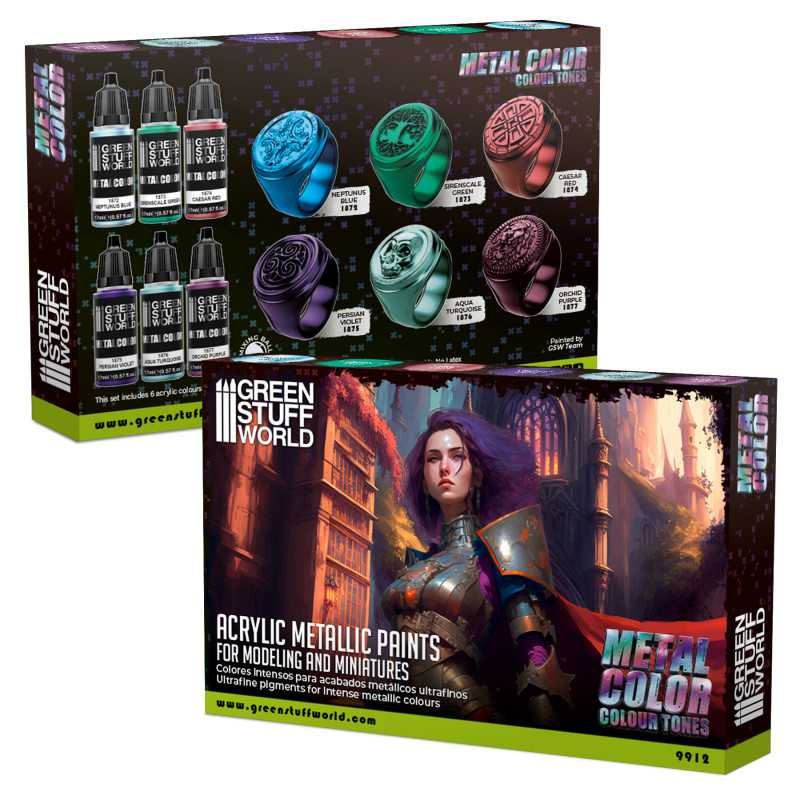 Load image into Gallery viewer, Green Stuff World Colour Metallics Paint Set 6 x 17ml - 9912 - Cobbco
