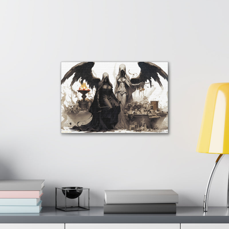 Load image into Gallery viewer, Canvas Gallery Wraps - Female Angel and Reaper, Life Death and Taxes,  Nerdy Gift Idea
