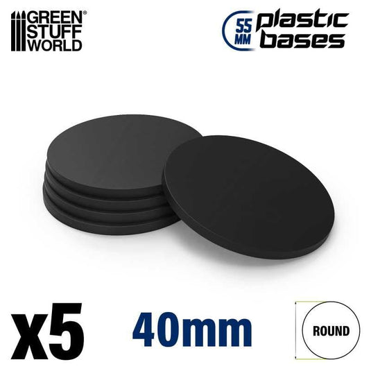 Green Stuff World 55mm Round Plastic Bases - Black 9825