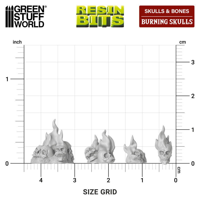 Load image into Gallery viewer, Green Stuff World for Models and Miniatures 50 Burning Resin Skulls 1498 - Cobbco
