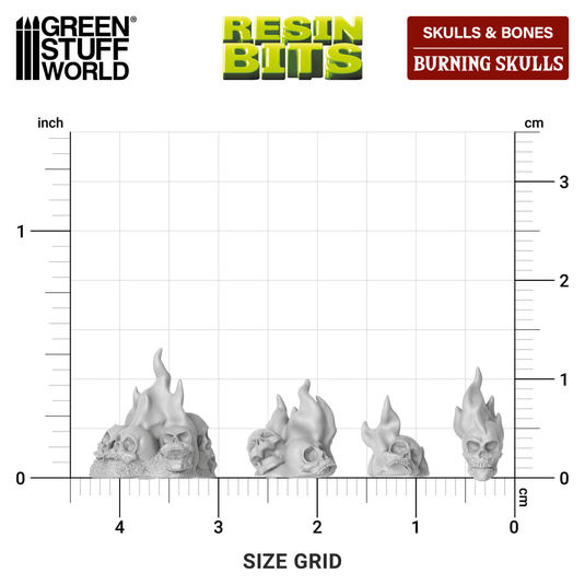 Green Stuff World for Models and Miniatures 50 Burning Resin Skulls 1498 - Cobbco
