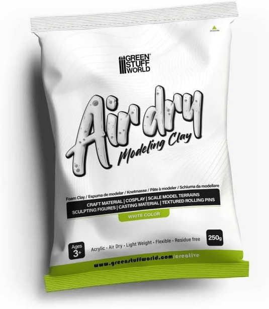 Green Stuff World Air Dry Foam Clay 250gr. - White for Cosplay, Crafting, and Modeling - Cobbco
