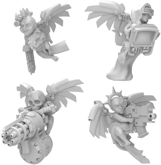 Green Stuff World Cyber Cherubs Servitors for 40K, 4 - Piece Resin Miniatures Set, Compatible with Multiple Games 13499 - Cobbco