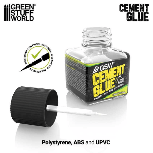 Green Stuff World Cement Glue for Plastic Models, 40ml with 2 Fine Applicator Brushes 5139 - Cobbco