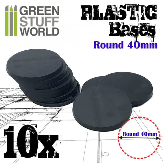 Green Stuff World 40mm Round Plastic Bases - Black 9823
