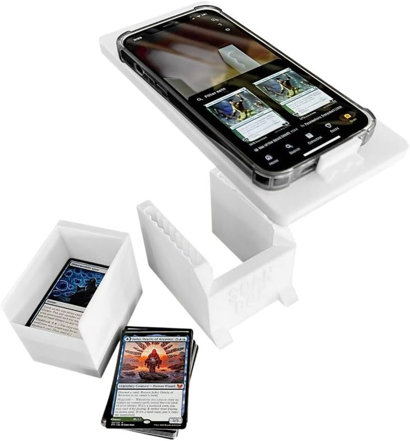 Load image into Gallery viewer, Scan Box Universal Stand for Trading Card Scan Apps with Phone Mount &amp; Slide-Out Card Bin | Compatible with TCGplayer, Manabox &amp; More | Made in USA | Holds 170+ Cards | Rugged &amp; Easy to Use
