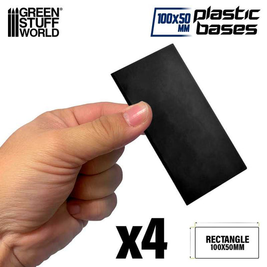Green Stuff World 100x50mm Rectangular Plastic Bases - Black 9834
