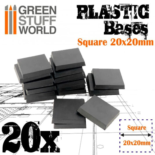 Green Stuff World 20mm Square Plastic Bases - Black 9830