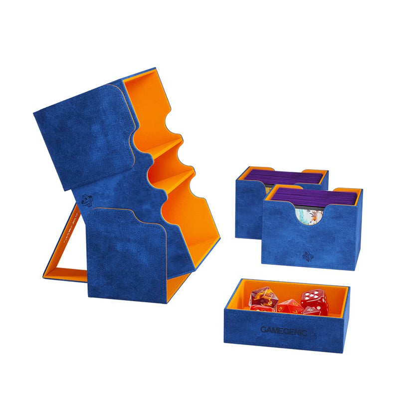 Load image into Gallery viewer, Gamegenic Stronghold 200+ XL Deck Box Double - Sleeved Card Storage Blue/Orange - Cobbco
