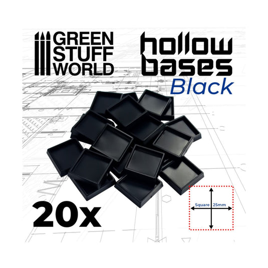 Green Stuff World 20mm to 25mm Adapter Plastic Square Bases - Black 11436