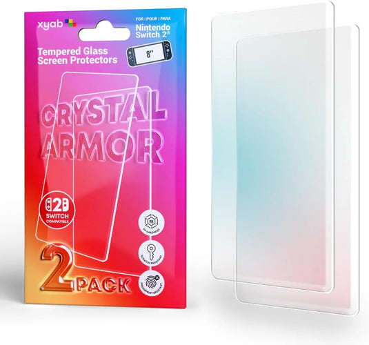 XYAB Tempered Glass Screen Protector for Switch 2, Crystal Armor, 0.24mm Ultra - Thin, 2 Pack - Cobbco