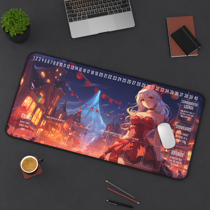 Load image into Gallery viewer, Ultra Edition MTG Playmat 31" x 15.5" Anime Female Santa - Weeb Holiday - Fantasy RPG
