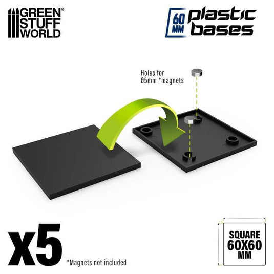 Green Stuff World Black Plastic Bases Square 60 mm 12887