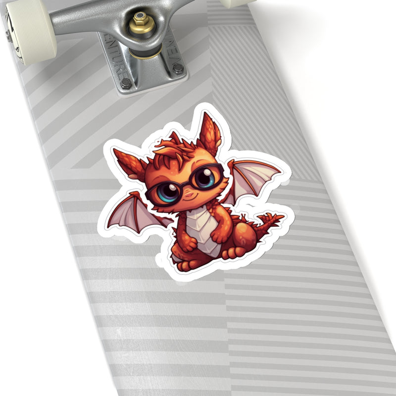 Load image into Gallery viewer, Nerdy Sticker Cute Chibi Red Dragon with Glasses,
