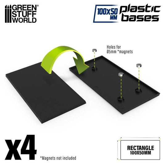 Green Stuff World 100x50mm Rectangular Plastic Bases - Black 9834