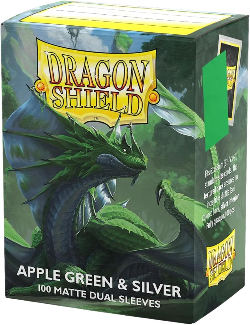 Load image into Gallery viewer, Dragon Shield | Matte Dual Standard Size Card Sleeves | 100ct - Smooth &amp; Tough Premium TCG Sleeves - Compatible with Pokemon, One Piece, and Magic: The Gathering | Apple Green &amp; Silver - Cobbco

