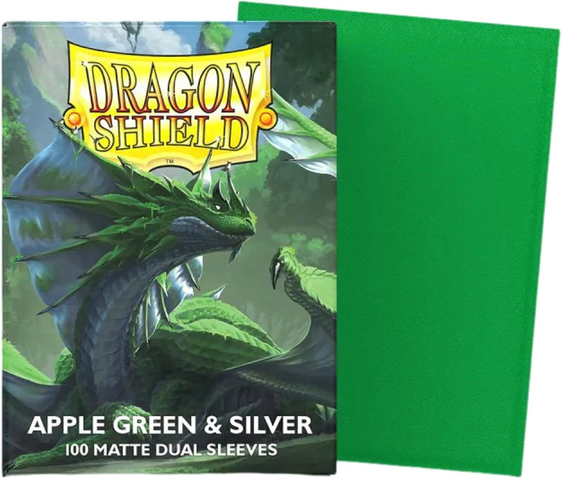 Load image into Gallery viewer, Dragon Shield | Matte Dual Standard Size Card Sleeves | 100ct - Smooth &amp; Tough Premium TCG Sleeves - Compatible with Pokemon, One Piece, and Magic: The Gathering | Apple Green &amp; Silver - Cobbco
