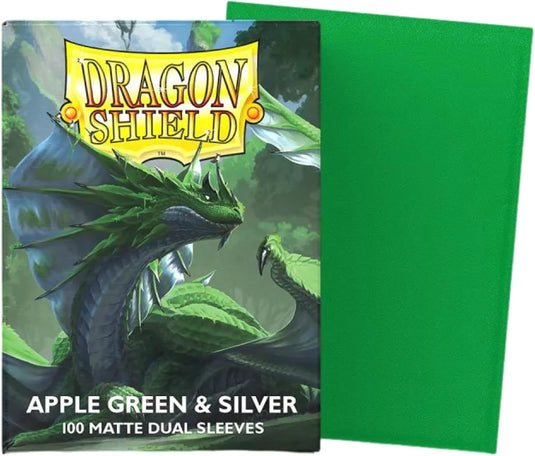 Dragon Shield | Matte Dual Standard Size Card Sleeves | 100ct - Smooth & Tough Premium TCG Sleeves - Compatible with Pokemon, One Piece, and Magic: The Gathering | Apple Green & Silver - Cobbco