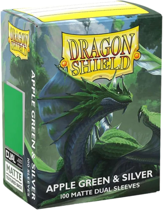 Dragon Shield | Matte Dual Standard Size Card Sleeves | 100ct - Smooth & Tough Premium TCG Sleeves - Compatible with Pokemon, One Piece, and Magic: The Gathering | Apple Green & Silver - Cobbco