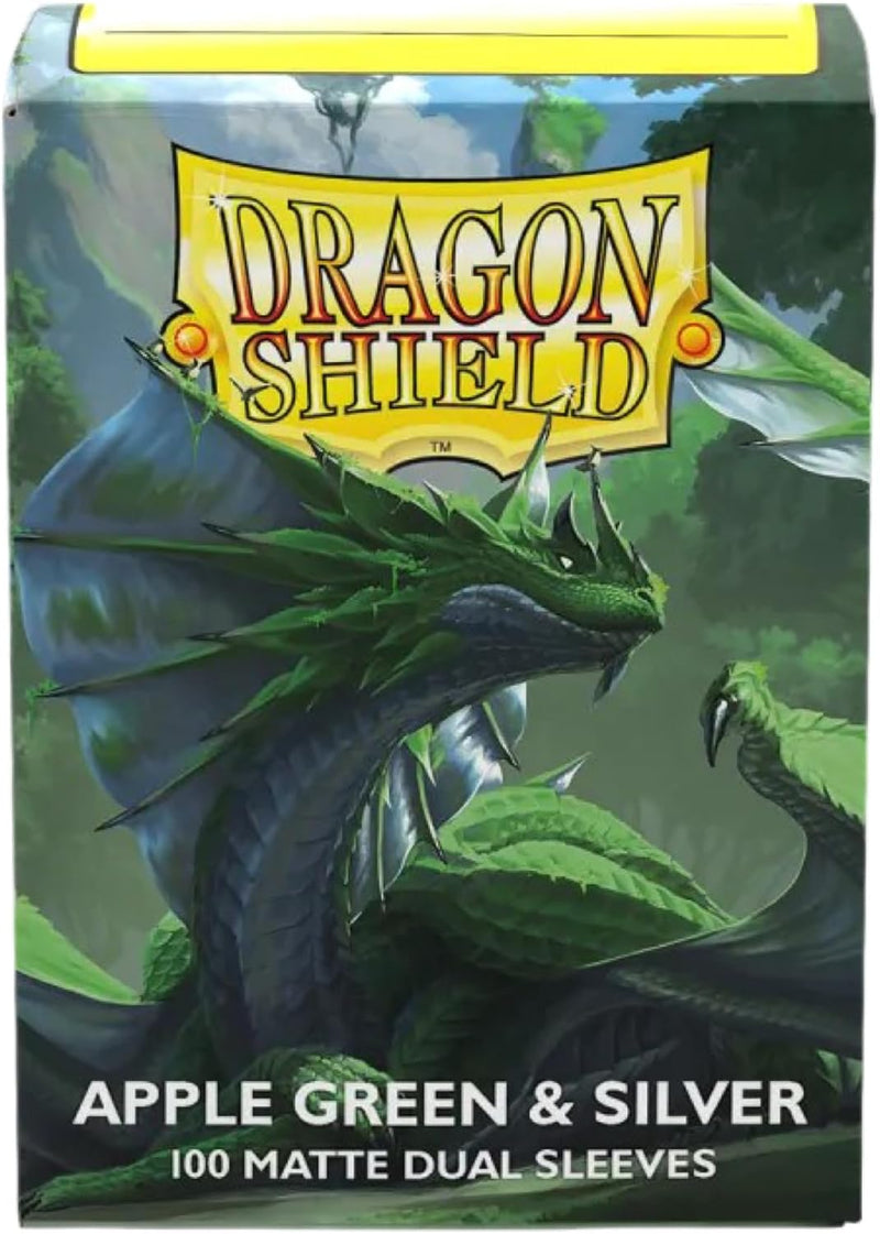 Load image into Gallery viewer, Dragon Shield | Matte Dual Standard Size Card Sleeves | 100ct - Smooth &amp; Tough Premium TCG Sleeves - Compatible with Pokemon, One Piece, and Magic: The Gathering | Apple Green &amp; Silver - Cobbco
