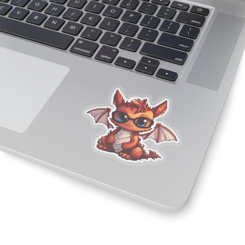 Load image into Gallery viewer, Nerdy Sticker Cute Chibi Red Dragon with Glasses,
