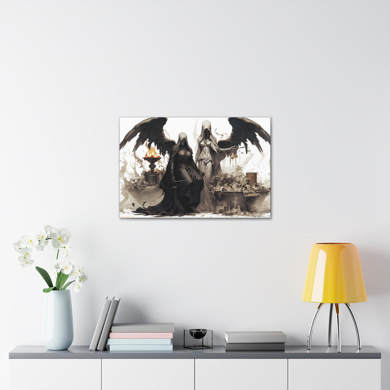 Load image into Gallery viewer, Canvas Gallery Wraps - Female Angel and Reaper, Life Death and Taxes,  Nerdy Gift Idea
