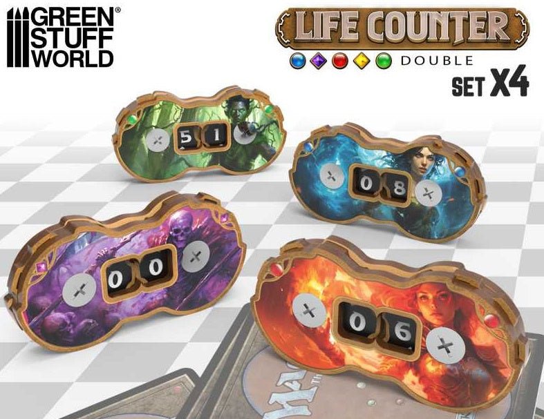 Load image into Gallery viewer, Green Stuff World Double Life Counters for Trading Card Games - MTG (Set x4) - Cobbco
