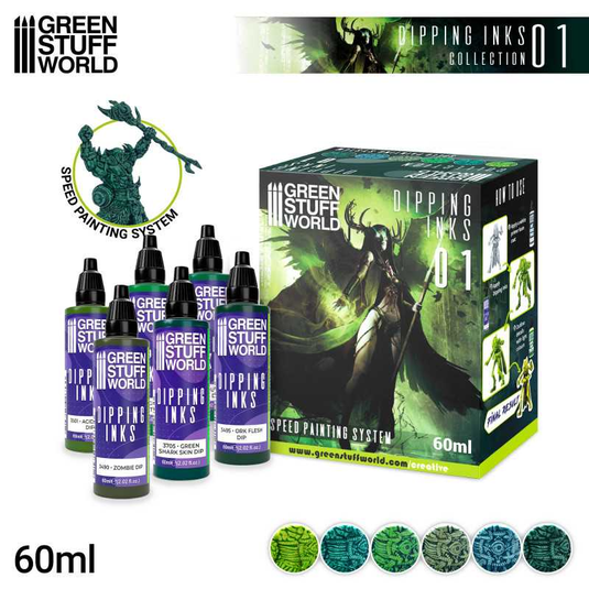 Green Stuff World Paint Set 11693 - Dipping Ink Contrast Paint Collection 01 - Cobbco