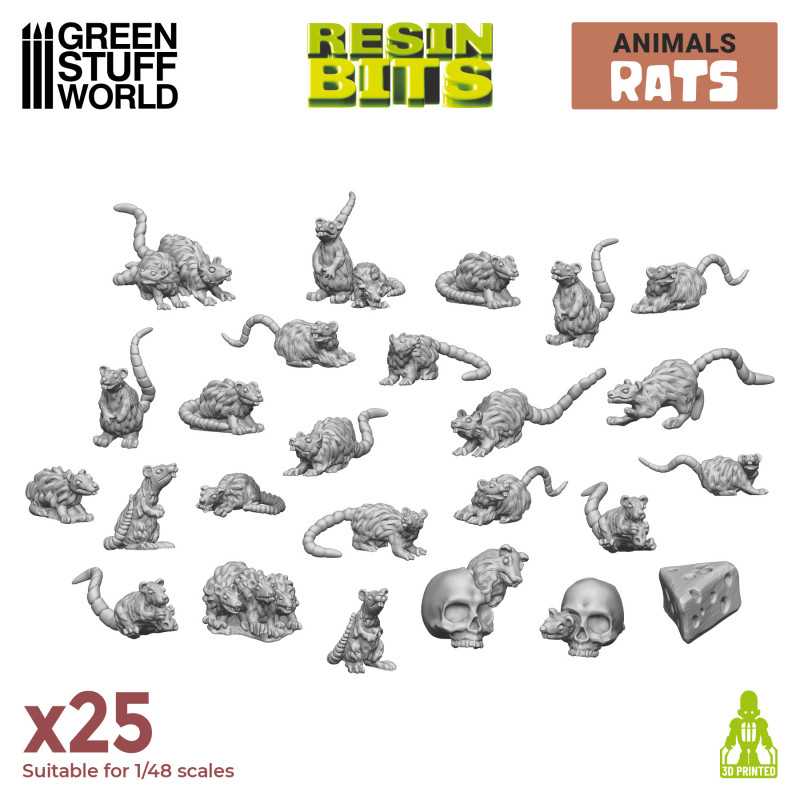 Load image into Gallery viewer, Green Stuff World for Models &amp; Miniatures 3D Printed Set - Small Rats 3508
