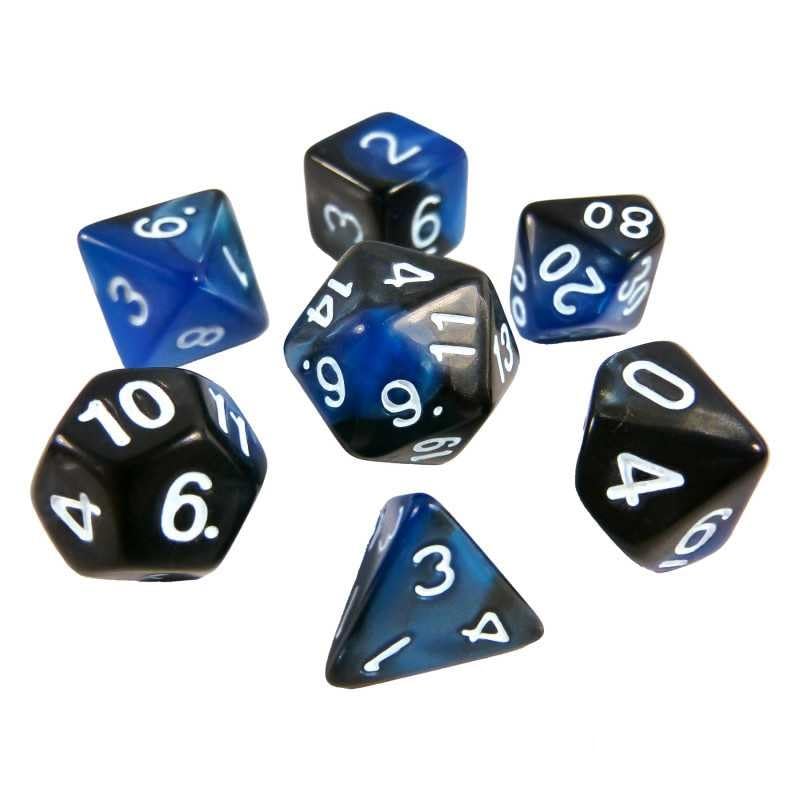 Load image into Gallery viewer, Green Stuff World 7 Piece 16mm Dice Set- Blue Swirl Mix RPG 16mm Marmol Blue 2683
