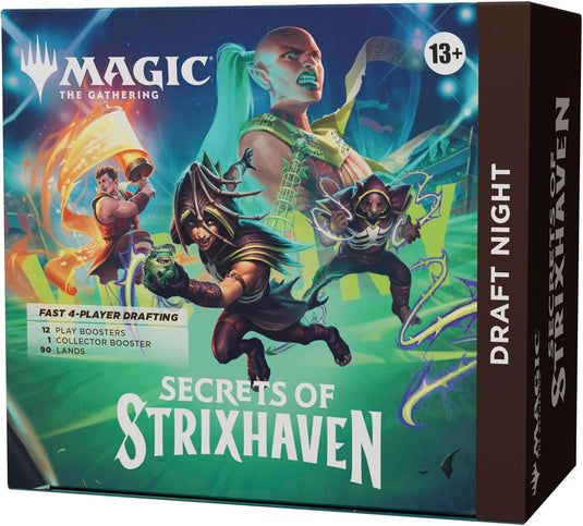 Magic: The Gathering Secrets of Strixhaven - Draft Night (1 Collector Booster, 12 Play Boosters, 90 Lands, 10 Token Cards) - Cobbco