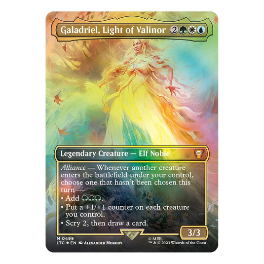 Magic The Gathering The Lord of The Rings: Tales of Middle - Earth Scene Box - The Might of Galadriel (6 Scene Cards, 6 Art Cards, 3 Set Boosters + Display Easel) - Cobbco