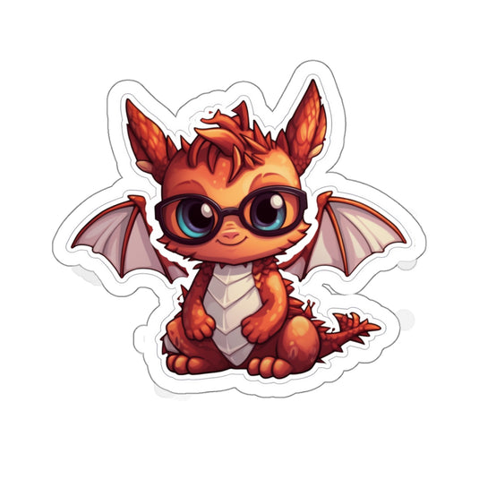 Nerdy Sticker Cute Chibi Red Dragon with Glasses,