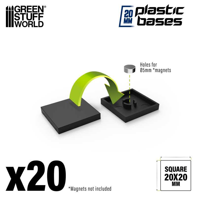 Load image into Gallery viewer, Green Stuff World 20mm Square Plastic Bases - Black 9830
