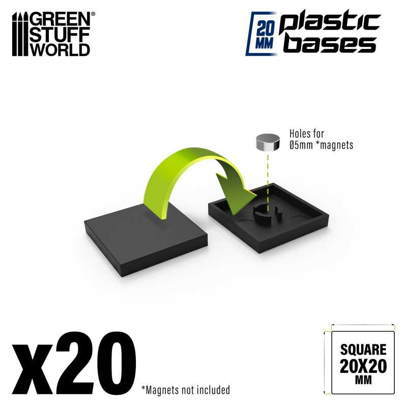 Load image into Gallery viewer, Green Stuff World 20mm Square Plastic Bases - Black 9830
